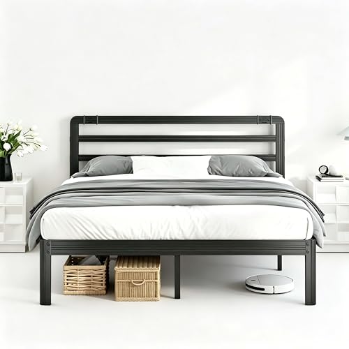 Image of ZIYOO 18 Inch King Black Metal Bed Frame with Headboard, 1500LBS Reinforced Platform Bed, Noise Free Steel Slat Support, No Box Spring Needed, Easy Assembly, Perfect for Bedroom Guest Room Hotel