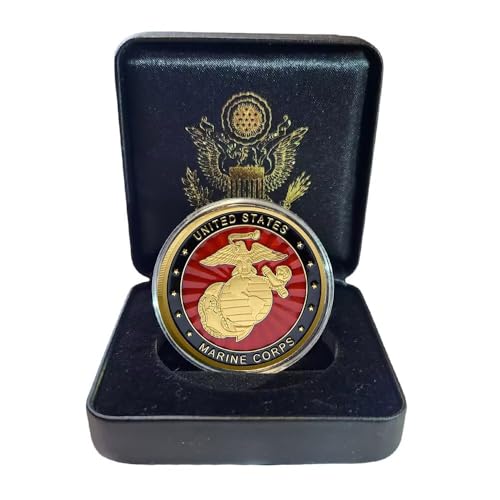 Moneta USMC con scatola regalo, regalo per uomo, moneta militare colorata placcata in oro