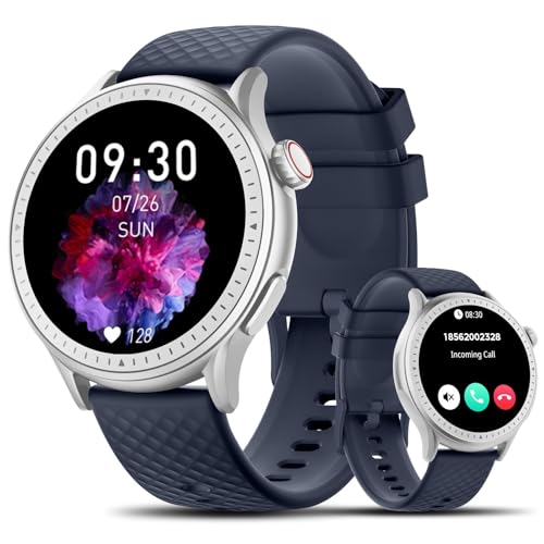 Image of Smart Watch for Men Women Answer /Make Call, 1.46'' AMOLED Ultra-Clear Screen Fitness Tracker with Heart Rate /Sleep /SpO2 Monitor, 3ATM Waterproof Smartwatch for iPhone /Samsung /Android, 110+ Sport, Blue
