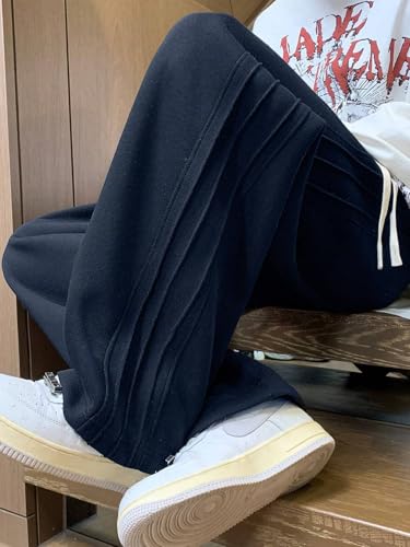 ZAFUL Men's Casual Pants Thick Straight Leg Lounge Pants Plain Loose Trousers Fashion Long Side Pleated Pants3