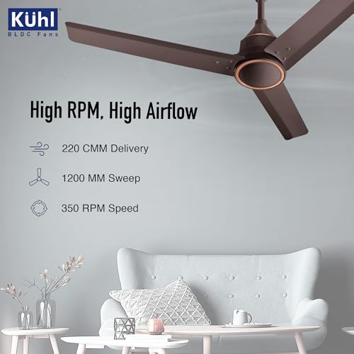 Image of KUHL Arctis A4 1200 mm BLDC 65% Power Saving BLDC Ceiling Fan With Remote | BEE 5 Star Rated & ISI Marked | High Air Flow | 5 Year Warranty on Motor | Espresso | Free Installation
