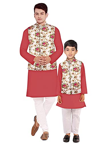 Image of Os mens kurta pyjama with nerhu jacket combination of baap-beta & father and son's | 100% cotton kurta pyjama | Nerhu jacket satin material