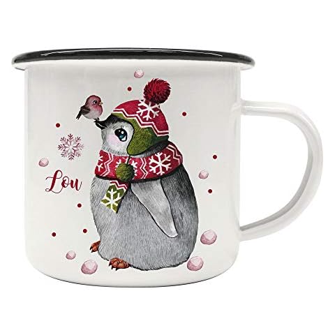 ilka parey wandtattoo-welt Emaille Becher Camping Tasse Winter Pinguin & Name Wunschname Kaffeetasse Weihnachten Geschenk Weihnachtsmotiv eb470 Cover