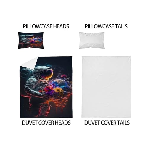 Housse de couette astronaute fleurs parure de lit 135x200 - 5