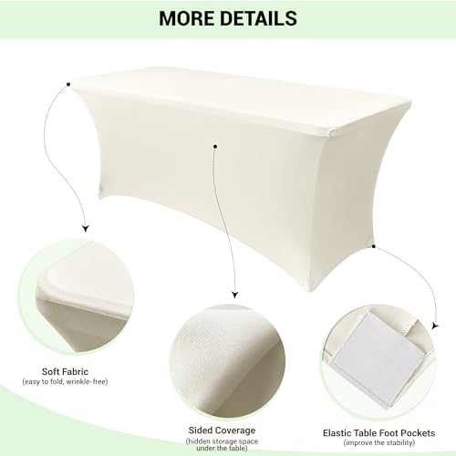 Image of Obstal 6ft Stretch Spandex Table Cover - 4 Pack Universal Rectangular Fitted Tablecloth Protector for Wedding, Banquet and Party (Cream, 72L x 30W x 30H Inches)