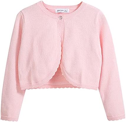 Kids Girls' Bolero Cardigan Shrug Sweater Cute Long Sleeve Sparkle Tops Open Front Knit Shrug,Pink,9-10 Years