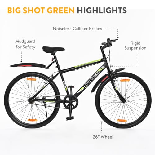 Image of Urban Terrain Bigshot Steel 26 inch Cycle /Bicycle City Bike Single Speed Cycle with Rigid Fork Bicycle for Men /Boys | Ideal for 13+ Years, Frame Size : 18 inch (Green)