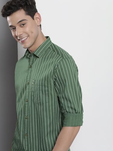 Image of The Indian Garage Co Men Regular Fit Striped Full Sleeves Cutaway Collar Casual Shirt