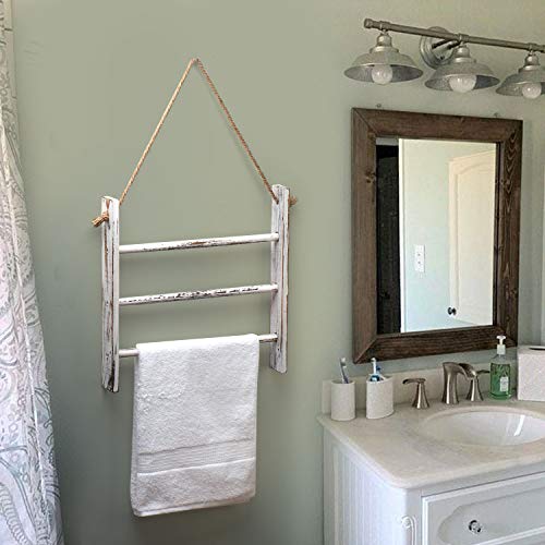 Ladder Hand Towel Rack for Bathroom, Blanket Ladders for The Living Room Hanging Blanket Ladder Rustic Decorative Ladder for Blankets Whitewashed Towel Ladder