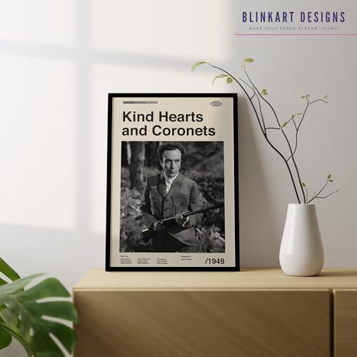 Image of BLINKART Kind Hearts & Coronets Movie Poster Frame 8x12 Inch | Premium 300 GSM Paper Wall Print | Mid Century Vintage Film Artwork for Home, Bedroom, Living Room, Office | Framed Photo Decor