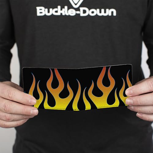 Buckle-Down Men's PU Bifold Wallet-Flames Black/Yellow/Orange, Multicolor, 4.0" x 3.5"4