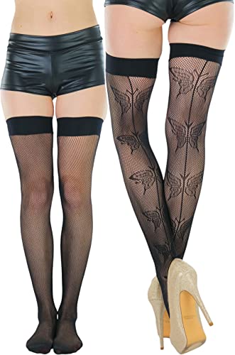 Image of ToBeInStyle Women's Sexy Nylon Versatile Fine Fishnet Thigh High Stockings w /Opaque Band
