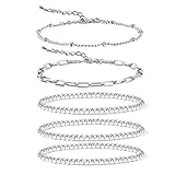 Silver Beaded Bracelets for Women,Dainty Gold Plated Chain Link Bracelet Stretchable Adjustable Brac