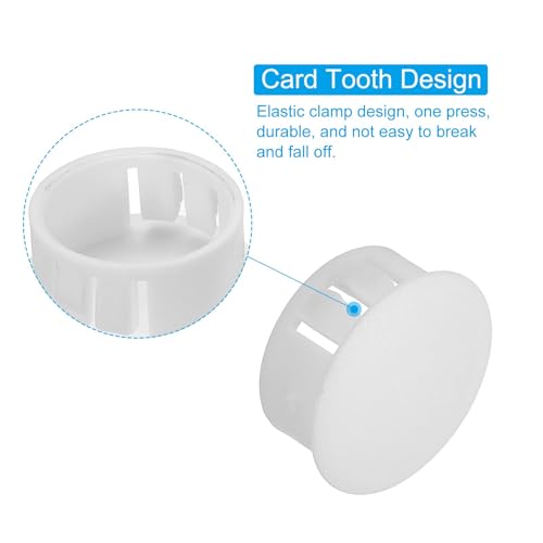 Image of PATIKIL Hole Plugs Plastic, 50 Pcs 22mm(7 /8 inch) Screw Bumper Hole Plug Flush Snap Type Round Hole Cover Caps for Round Holes Cabinet Furniture Kitchen, White