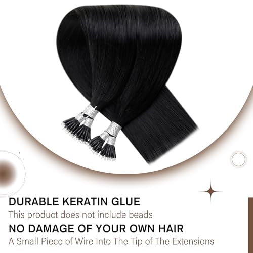 Hetto Nano Hair Extensions Real Human Hair Black 22 Inch, Natural Invisible Nano Beads Extensions - Image 3