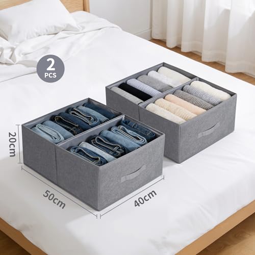 LAJIAKE Kleiderschrank Organizer Geeignet für Pullover, Badetücher,Aufbewahrung-2er Boxen Set große Aufbewahrungsboxen -Faltbare Washable extra große Kisten für Schrank 50x40x20 cm
