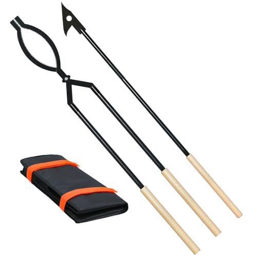 42" Fire Tongs Firewood Log Grabbers and Fire Poker Set, Portable Detachable Heavy Duty Large Fire Tongs Fire Poker Tools Set for Fire Pit, Fireplace, Camping, Bonfires Outdoor/Indoor