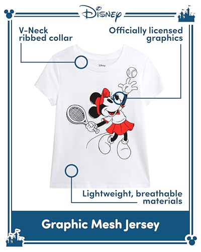 Image of Disney Girls Minnie Mouse and Lilo Cotton Blend Crew Neck Graphic T-Shirt | Officially Licensed, Soft Feel, Relaxed Comfy Fit Kids Love, Fun Character Prints, Great for School, Play and Everyday