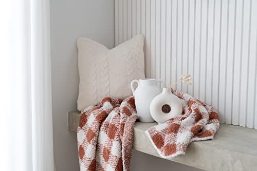 Dluxev Luxurious Super Soft Throw Blanket, Fluffy Cozy Rust Brown Blanket For Bed, Knit Breathable Comfy Texture, Warm Chic Throw For Sofa/Couch, Gift For Women, Cinnamon & Cream Plaid 50"X60" #TOP3