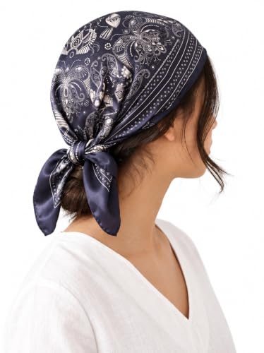 Image of Ravaiyaa - Attitude is everything Women Printed Silk Bandana 21 x 21 Inch Square Headband & Hair Wrap, Soft & Versatile | Fashion Neck Wrap