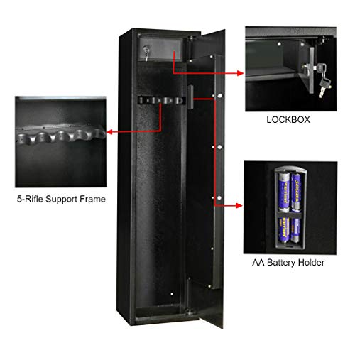 5-Riffle Electric Gun Safe/Digital Metal Gun Lockers/Electronic Keypad with Separate Lockable Compartment Shot Gun Storage Pistol Security Cabinet