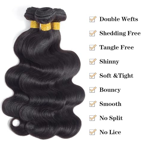 Image of 16A Brazilian Virgin Hair Body Wave 3 Bundles Human Hair 22 inch 24 inch 26 inch 300g Brazilian Virgin Body Wave Human Hair Bundles 100% Unprocessed Virgin Remy Hair Bundles Natural Color