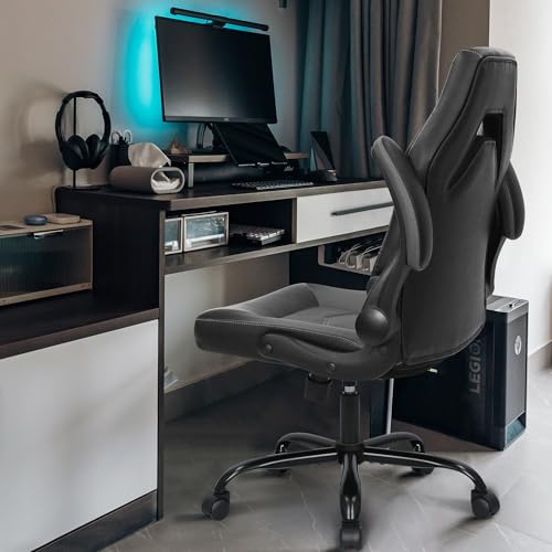 Image of N-GEN Video Gaming Chair Ergonomic Computer Desk Office Chair with Lumbar Support Adjustable Height Swivel Wheels Flip-Up Arms PU Leather Home and Office (Grey)