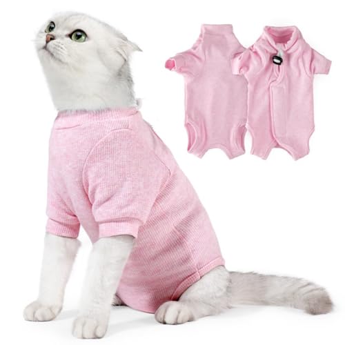 TIKHJ猫服 柔らかくて肌に優しい猫 術後服 粘着性の素材 軽量 調整可能 傷口保護 四足ペット術後ウェア 抜け毛を防ぐ 猫 服 皮膚保護 (ピンク,L)