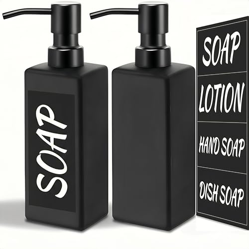 MIUSITE Distributeur de Savon en Verre Noir Mat avec Pompe en métal, distributeurs de Savon à Main carrés de 350 ML pour Cuisine et Salle de Bain,...
