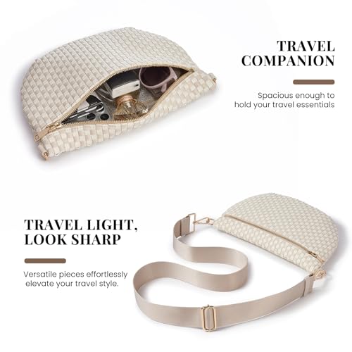 Image of Woven Crossbody Bags For Women, Checkered PU Waist Pack Travel Sling Bag