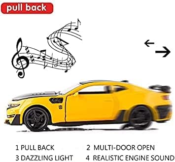 Image of 1:32 Buumble Bee Cheevrolet Camaro Diecast Metal Pullback Openable Doors Toy Cars with Flashing Light&Musical Sound for Gifts Toys for Kids Boys Girls Children