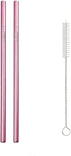 Reusable Metal Straws,10.5" Stainless Steel Straws,Easy to Use(2 PCS,Rose pink)