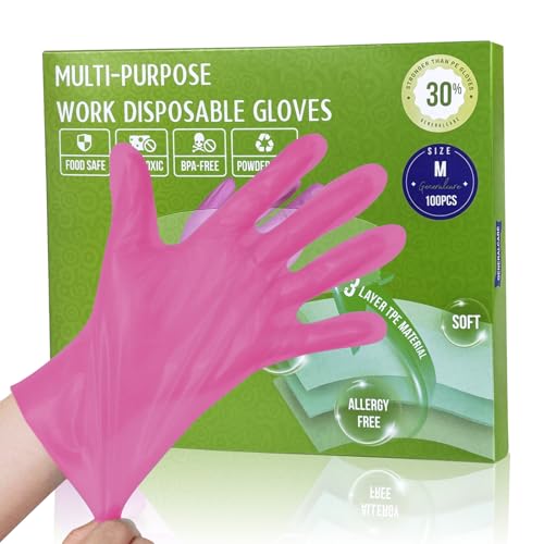 GENERALCARE 100PCS Disposable Latex-Free Plastic Gloves