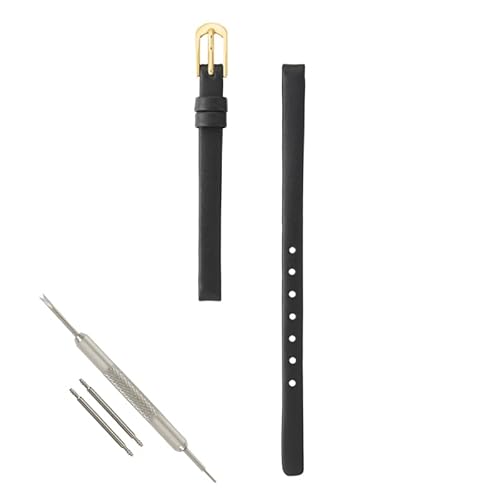 【Amazon.co.jp限定】 BAMBI 牛革 腕時計 ベルト 6o 7o レザー バンド 時計 交換ベルト ブラック 美錠 ゴールド BCE007AB-G