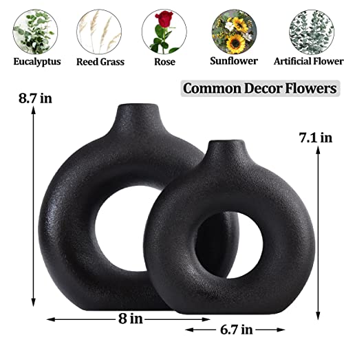Black Vases Home Decor, Black Vase Set Of 2, Hollow Circle Black Vase For Pampas Grass, Black Vases For Centerpieces, Apply To Living Room, Kitchen, Mantle, Bedroom, Dining Table, Office, Farmhouse #TOP1