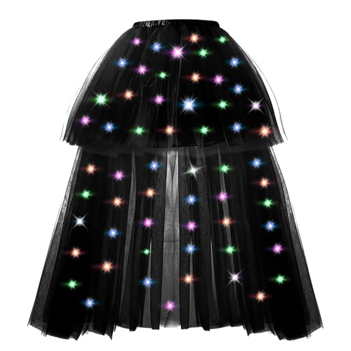Hifot LED Tutu Skirt for Women Light Up Tulle Ballet Dance Skirt High Low Fluffy Sequin Tutu - Battery not Included
