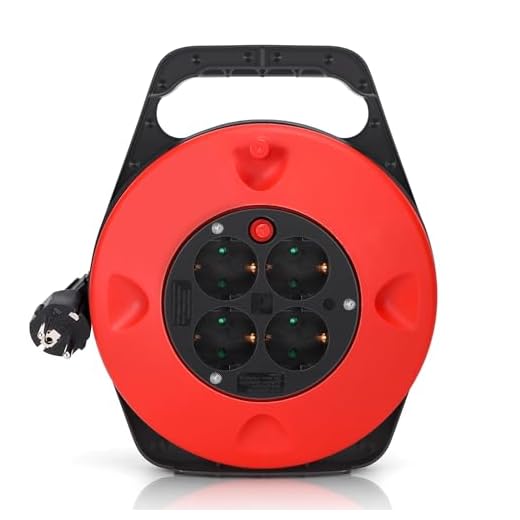 Aigostar 177447 - Cable de alimentación de bobina enrollable de 15 metros y 4 enchufes