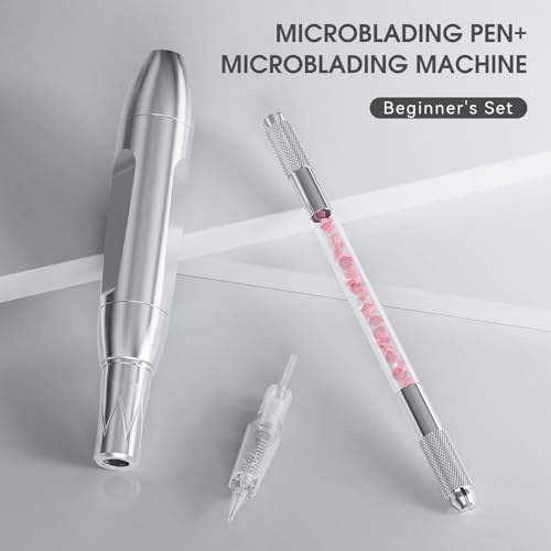 Charme Princesse Permanent Makeup Tattoo Machine Kit with 15pcs Cartridge Needles Microblading Manual Pen Eyeliner Eyebrow Ruler Practice Skin Ring Cup Microblading Supplies Pigments EK516