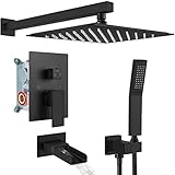 Cinwiny Matte Black Bathroom Shower System 10 Inch Rainfall Shower Head with Handheld Spray Wall Mou