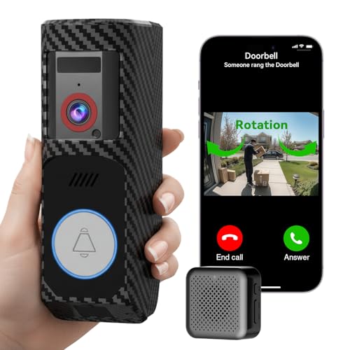 RUNOCAM Wireless Video Doorbell Camera with Chime, HD Video,Long Battery Life,92°View & Pan Rotation, AI Detection, 2-Way Audio, Cloud Storage, 2.4GHz Wi-Fi,Home Security