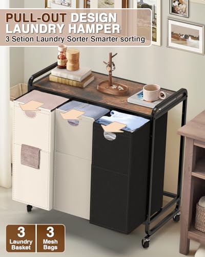 Laundry-Sorter-3-SectionLaundry-Basket-with-Wheels3158-Gal-60L-Laundry-Room-Organization-with-Wooden-Desktop-ShelfPull-Out-and-Removable-900D-Oxford-Fabric-Laundry-Bags-for-Laundry-Room