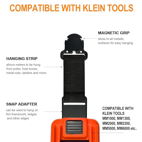 Image of ZIBOO 69190 Magnetic Hanger for Electric Multimeters with Velcro Loop and Hook for Hands Free Use, Compatible with Klein Tools Meters MM1000, MM1300, MM2000, MM2300, MM5000, MM6000