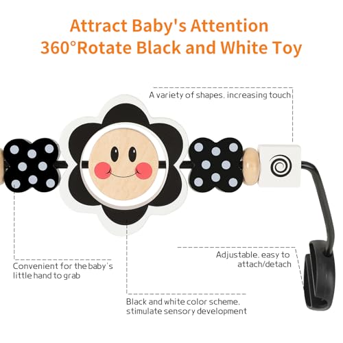 Image of iGRATENS Baby Bjorn Bouncer Toy Bar, Toy for Baby Bouncer Soft & Bliss, Easy to Attach and Remove, Child-Friendly Materials, Exciting Design for Curious Babies, Black and White Flowers