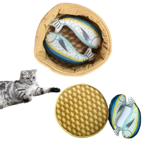 Ohmypet Cat Toys Thai Mackerel Fish 2 Pcs in Basket Catnip Crinkle Paper Sound Toys Interactive Catnip Filled Pet Toys