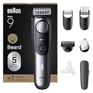 Braun Barttrimmer Series 9, Elektrischer Bartschneider Herren mit 7 Barber-Tools, Ultrascharfe ProBlade Klinge, 180 Min Akkulaufzeit, Kabelloser Bartrasierer, 52 Längen, Wasserdicht, BT9520, Chrom