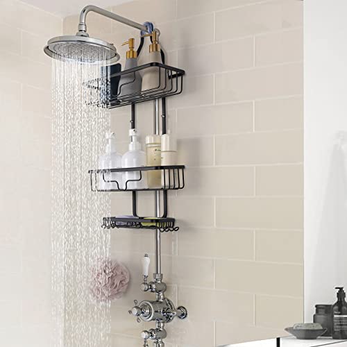 Shower Caddy Over Shower Head, Hanging Shower Caddy, Rustproof Shower Organizer With Hooks For Razor/Sponge, Over The Shower Head Caddy With Soap Basket (Black) #TOP6