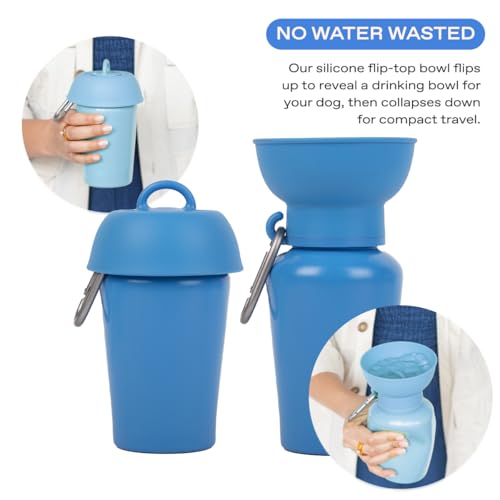 Image of Springer Flip Dog Water Bottle | Portable Drinking Feeder with Foldable Food-Grade Silicone Bowl | One-Hand Squeeze & Leak-Proof | BPA-Free 20oz | Walking, Hiking & Camping | Puppy Essentials