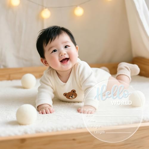 Image of Baby Announcement Sign, 5.9 Inch inchHello World inch Newborn Sign for Birth Announcement, Baby Name & Welcome Baby Board, Acrylic Newborn Announcement Sign for Hospital (Blue)