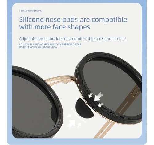 Image of Adjustable Tint Sunglasses, 1-9 Gear Adjustable Polarized Sunglasses with ND Filter Lenses, Round Black Lens for Men & Women, UV Protection for Driving, Fishing, and Outdoor Use.
