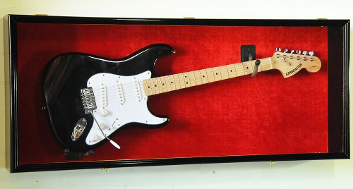 sfDisplay.com,LLC. Guitar Fender Display Case Cabinet Wall Rack w/UV Protection- Lockable -Cherry